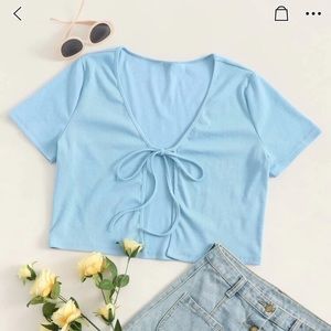 SHEIN Plus Tie Front Rib-knit Crop Top